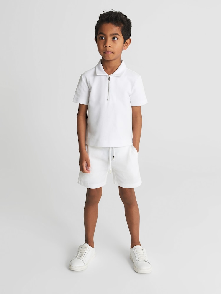 Reiss White Billy Junior Half Zip Textured Polo T-Shirt - Image 1 of 5