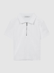 Reiss White Billy Junior Half Zip Textured Polo T-Shirt - Image 2 of 5