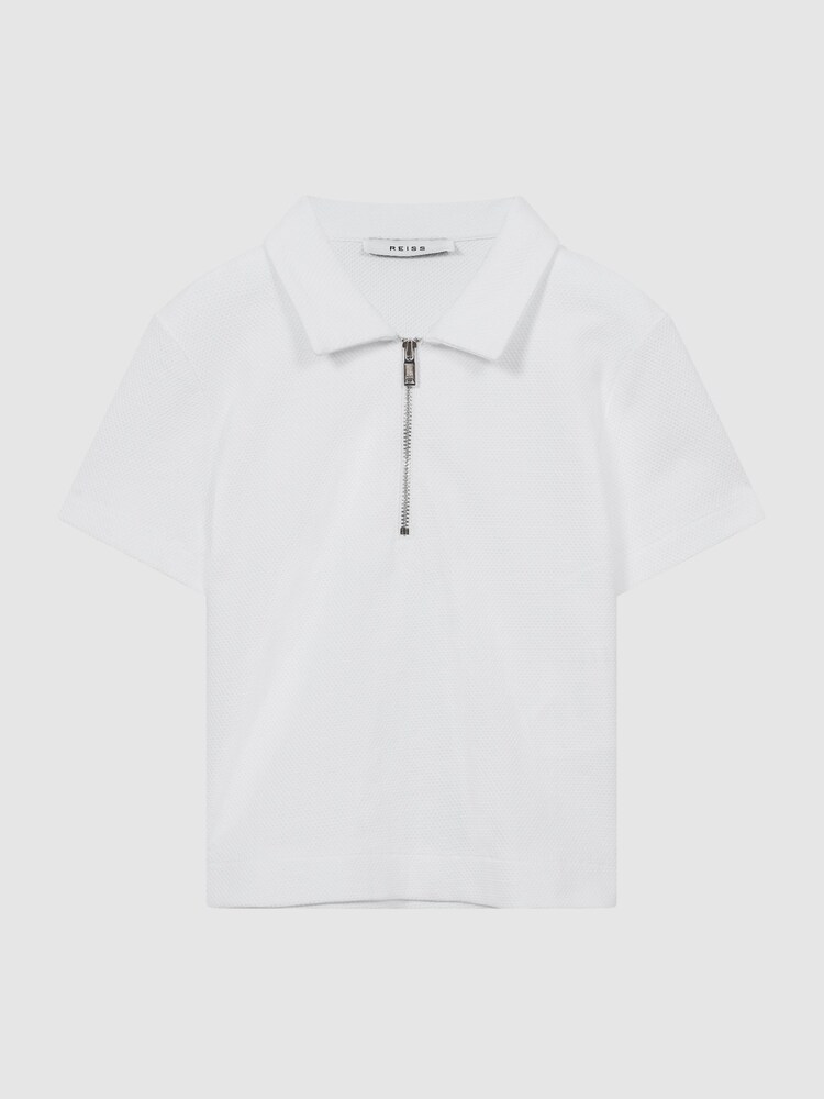 Reiss White Billy Junior Half Zip Textured Polo T-Shirt - Image 2 of 5