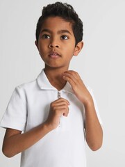 Reiss White Billy Junior Half Zip Textured Polo T-Shirt - Image 4 of 5