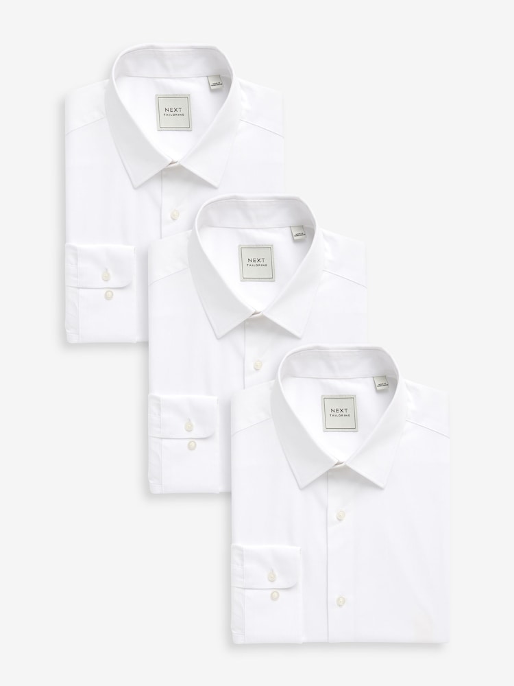 White Slim Fit 100% Cotton Shirts 3 Pack - Image 1 of 6