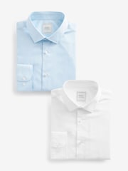 White/Blue Slim Fit Easy Care Single Cuff Shirts 2 Pack - Image 1 of 9