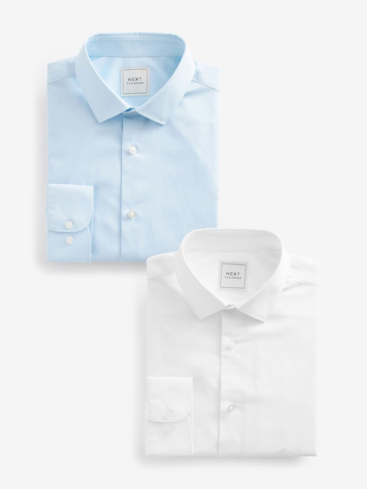 White/Blue Slim Fit Easy Care Single Cuff Shirts 2 Pack - Image 1 of 9