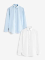 White/Blue Slim Fit Easy Care Single Cuff Shirts 2 Pack - Image 2 of 9