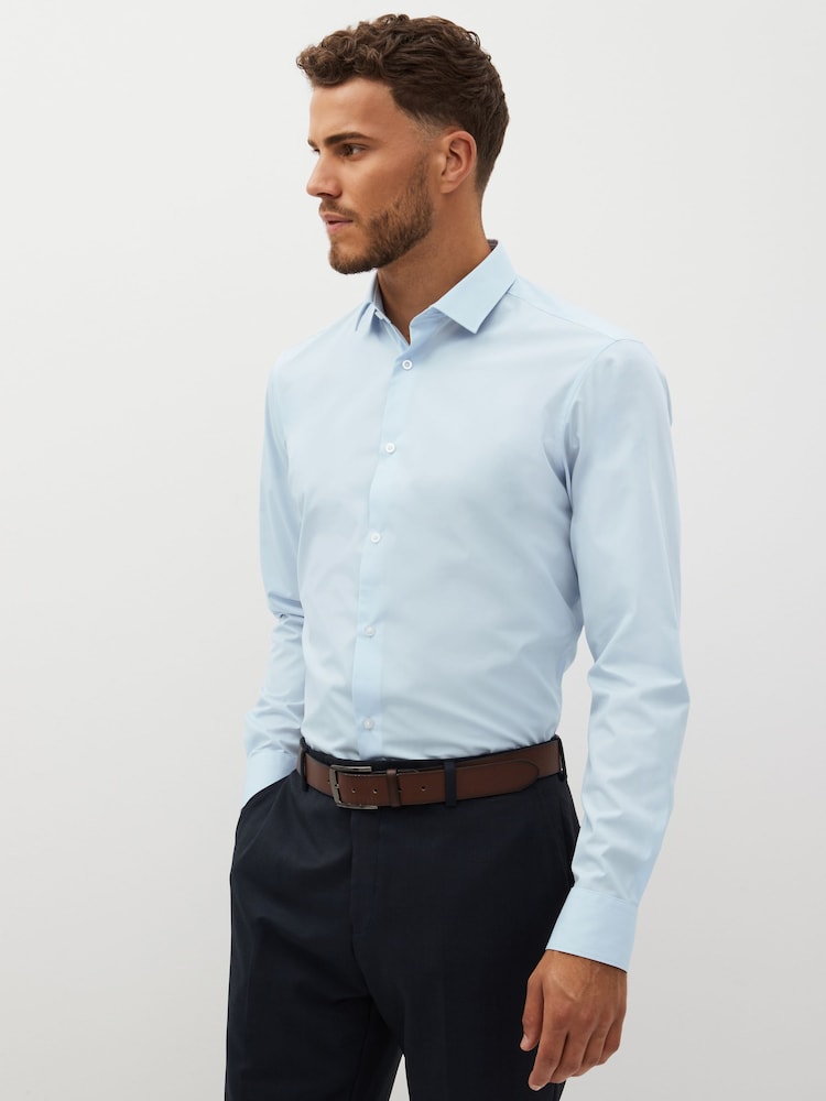 White/Blue Slim Fit Easy Care Single Cuff Shirts 2 Pack - Image 5 of 9