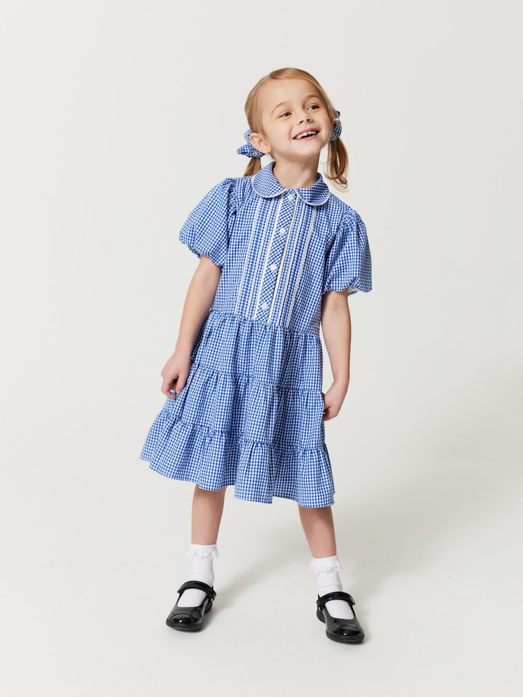 Clarks Sky Blue Clarks Gingham School Dress and Scrunchie Set - Image 1 of 11 Clarks Sky Blue Clarks Gingham School Dress and Scrunchie Set - Image 1 of 11