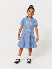 Clarks Sky Blue Clarks Gingham School Dress and Scrunchie Set - Image 2 of 11