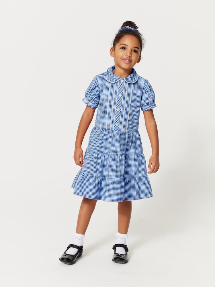 Clarks Sky Blue Clarks Gingham School Dress and Scrunchie Set - Image 2 of 11