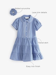 Clarks Sky Blue Clarks Gingham School Dress and Scrunchie Set - Image 3 of 11
