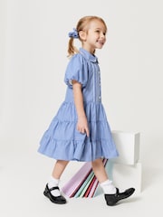 Clarks Sky Blue Clarks Gingham School Dress and Scrunchie Set - Image 5 of 11