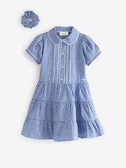 Clarks Sky Blue Clarks Gingham School Dress and Scrunchie Set - Image 8 of 11