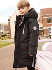 Clarks Black Boys Black Waterproof Parka Coat - Image 3 of 9