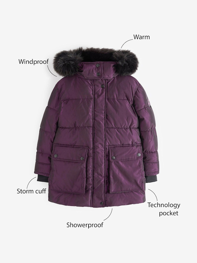 Clarks Purple Girls Puffer Coat - Image 9 of 9