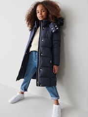 Clarks Navy Blue Girls Longline Puffer Coat - Image 1 of 14