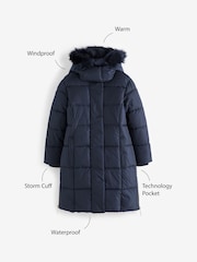 Clarks Navy Blue Girls Longline Puffer Coat - Image 14 of 14