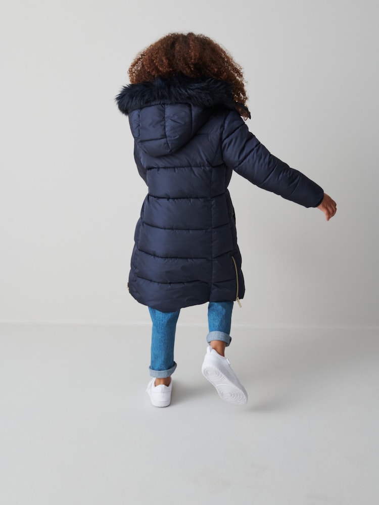 Clarks Navy Blue Girls Longline Puffer Coat - Image 2 of 14