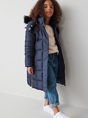 Clarks Navy Blue Girls Longline Puffer Coat - Image 3 of 14