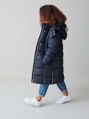 Clarks Navy Blue Girls Longline Puffer Coat - Image 4 of 14
