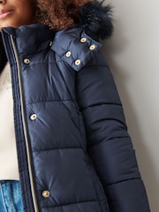 Clarks Navy Blue Girls Longline Puffer Coat - Image 5 of 14
