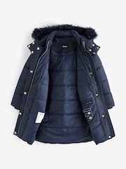 Clarks Navy Blue Girls Longline Puffer Coat - Image 8 of 14