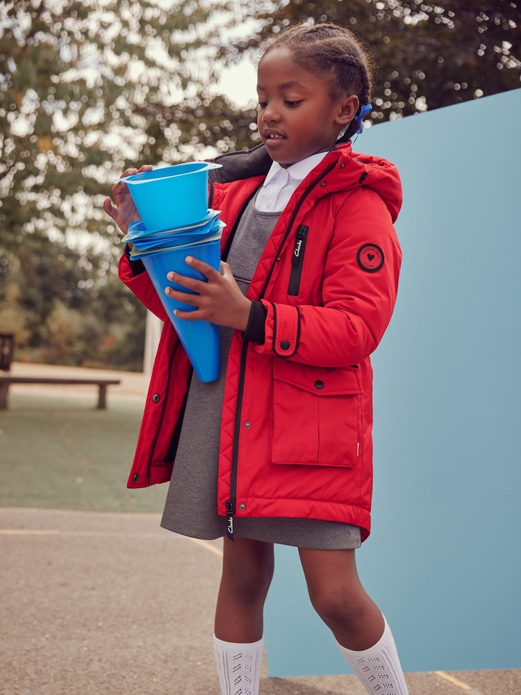Clarks Red Waterproof Girls Parka Coat - Image 1 of 13