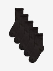 Black 5 Pack Cotton Rich Cushioned Footbed Ribbed Socks - Image 1 of 3