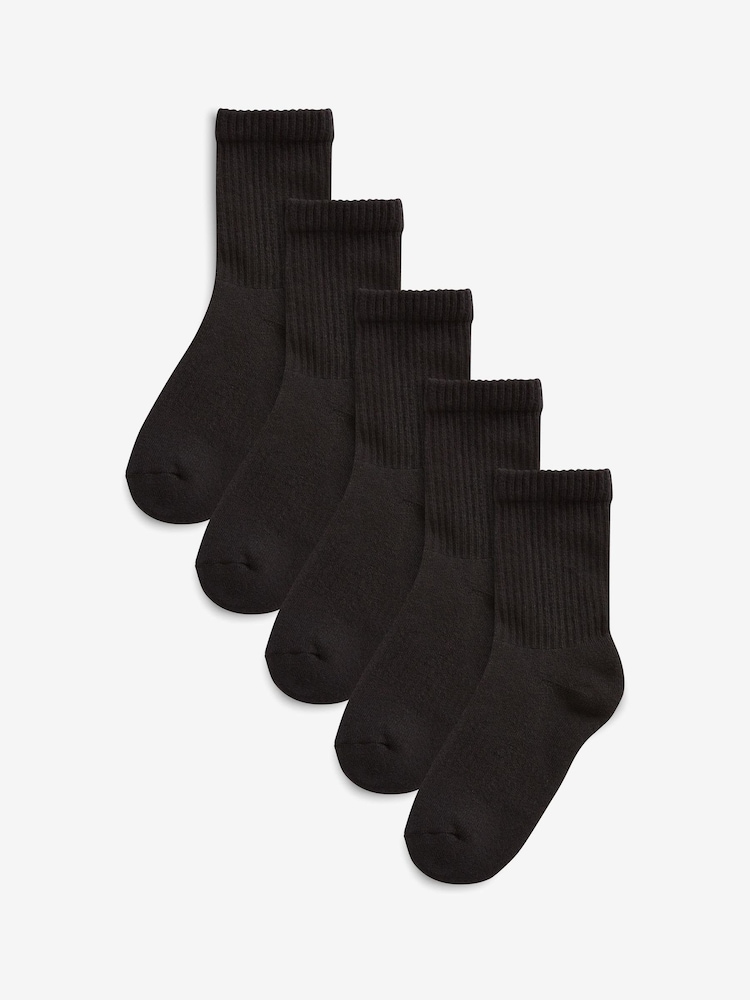 Black 5 Pack Cotton Rich Cushioned Footbed Ribbed Socks - Image 1 of 3