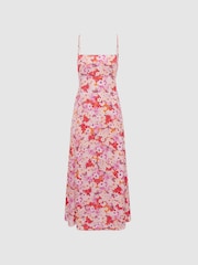 Reiss Pink Bonnie Floral Print Fitted Midi Dress - Image 2 of 5