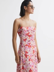 Reiss Pink Bonnie Floral Print Fitted Midi Dress - Image 3 of 5