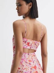 Reiss Pink Bonnie Floral Print Fitted Midi Dress - Image 4 of 5