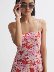 Reiss Pink Bonnie Floral Print Fitted Midi Dress - Image 5 of 5