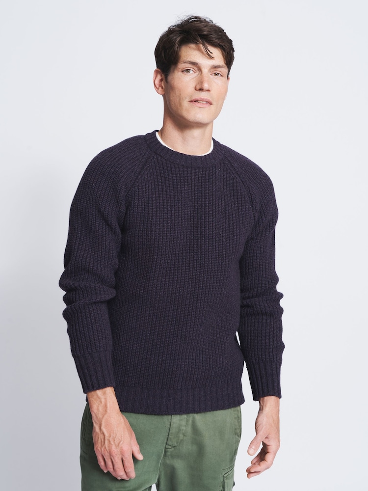 Aubin Grey Crail Fisherman Rib Crew Neck Jumper - Image 1 of 5
