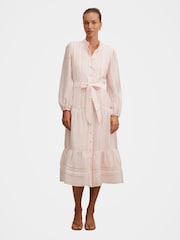 Forever New Pink Rachel Lace Trim Contains Linen Midi Dress - Image 1 of 4
