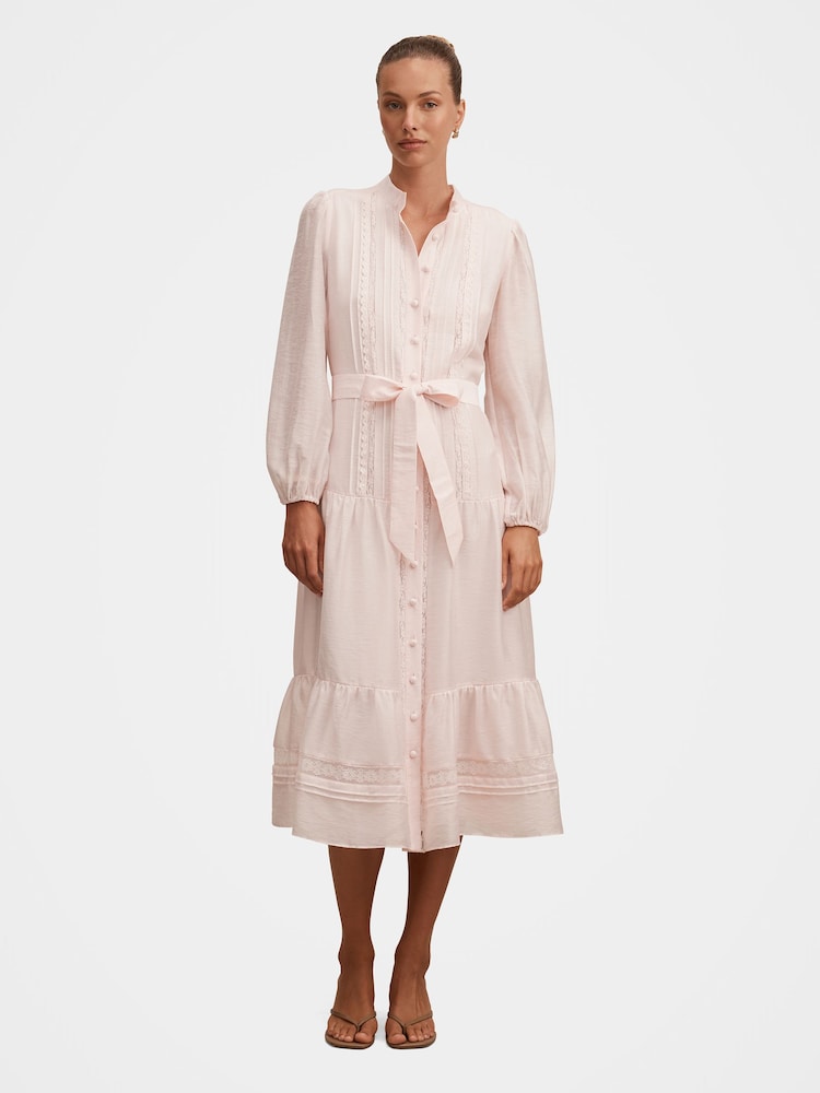 Forever New Pink Rachel Lace Trim Contains Linen Midi Dress - Image 1 of 4