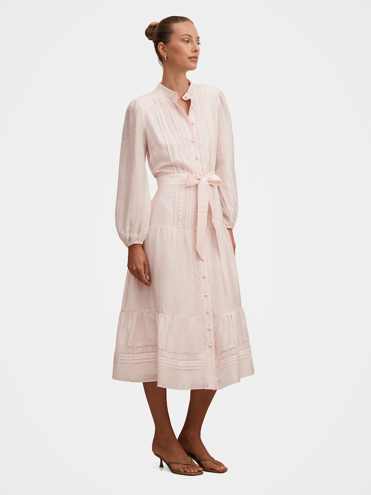 Forever New Pink Rachel Lace Trim Contains Linen Midi Dress - Image 4 of 4