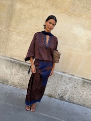 Never Fully Dressed Brown/Blue Leopard Petite Print Maeva Midi Skirt - Image 2 of 5