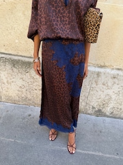 Never Fully Dressed Brown/Blue Leopard Petite Print Maeva Midi Skirt - Image 3 of 5