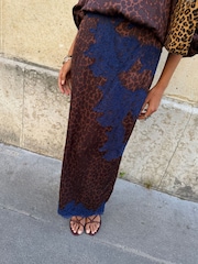 Never Fully Dressed Brown/Blue Leopard Petite Print Maeva Midi Skirt - Image 4 of 5