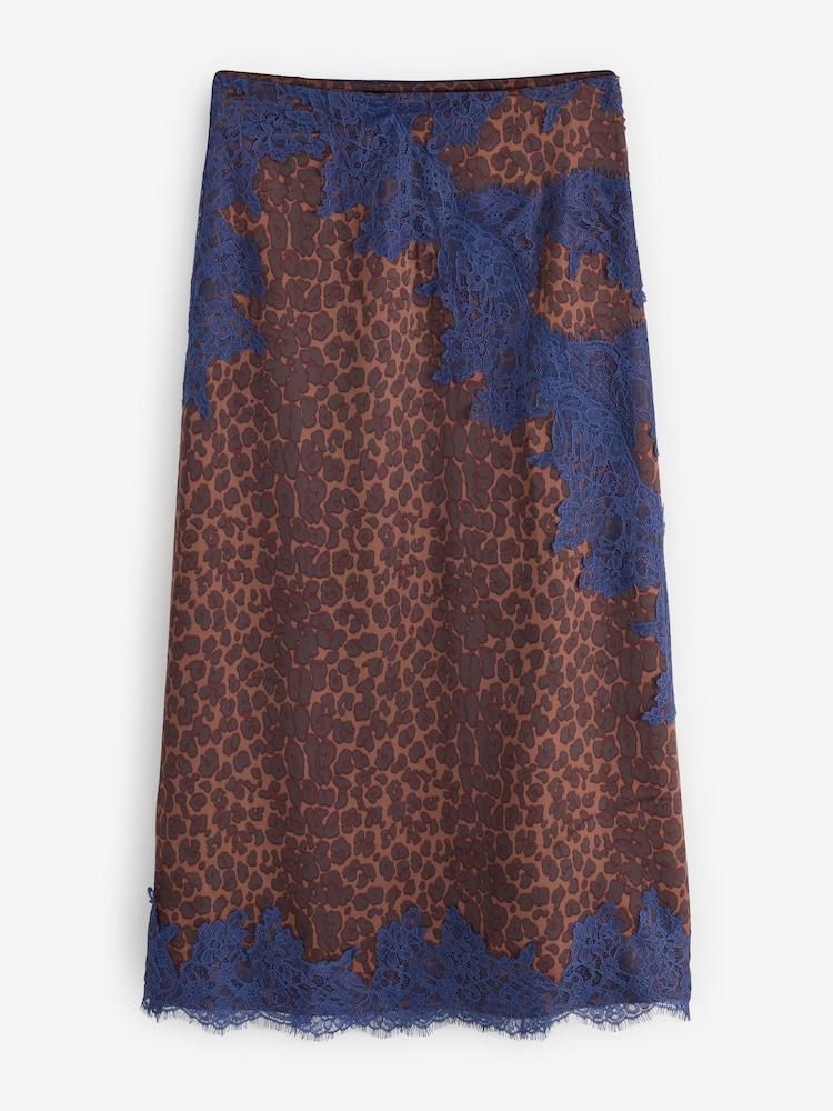 Never Fully Dressed Brown/Blue Leopard Petite Print Maeva Midi Skirt - Image 5 of 5 Never Fully Dressed Brown/Blue Leopard Petite Print Maeva Midi Skirt - Image 5 of 5