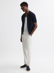 Reiss Navy Walton Slim Fit Textured Zip Through T-Shirt - Image 3 of 4