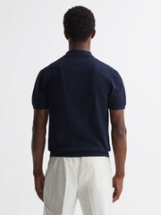 Reiss Navy Walton Slim Fit Textured Zip Through T-Shirt - Image 4 of 4