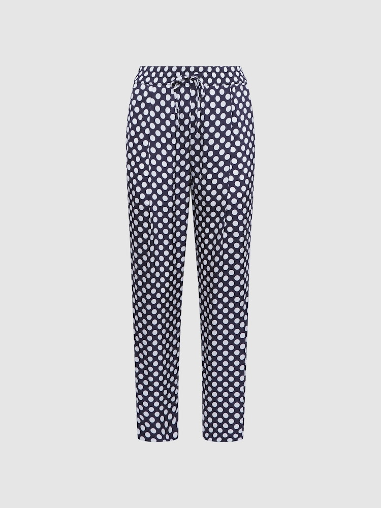Reiss Navy/White Ezra Petite Polka Dot Drawstring Tapered Trousers - Image 2 of 6
