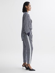 Reiss Navy/White Ezra Petite Polka Dot Drawstring Tapered Trousers - Image 3 of 6