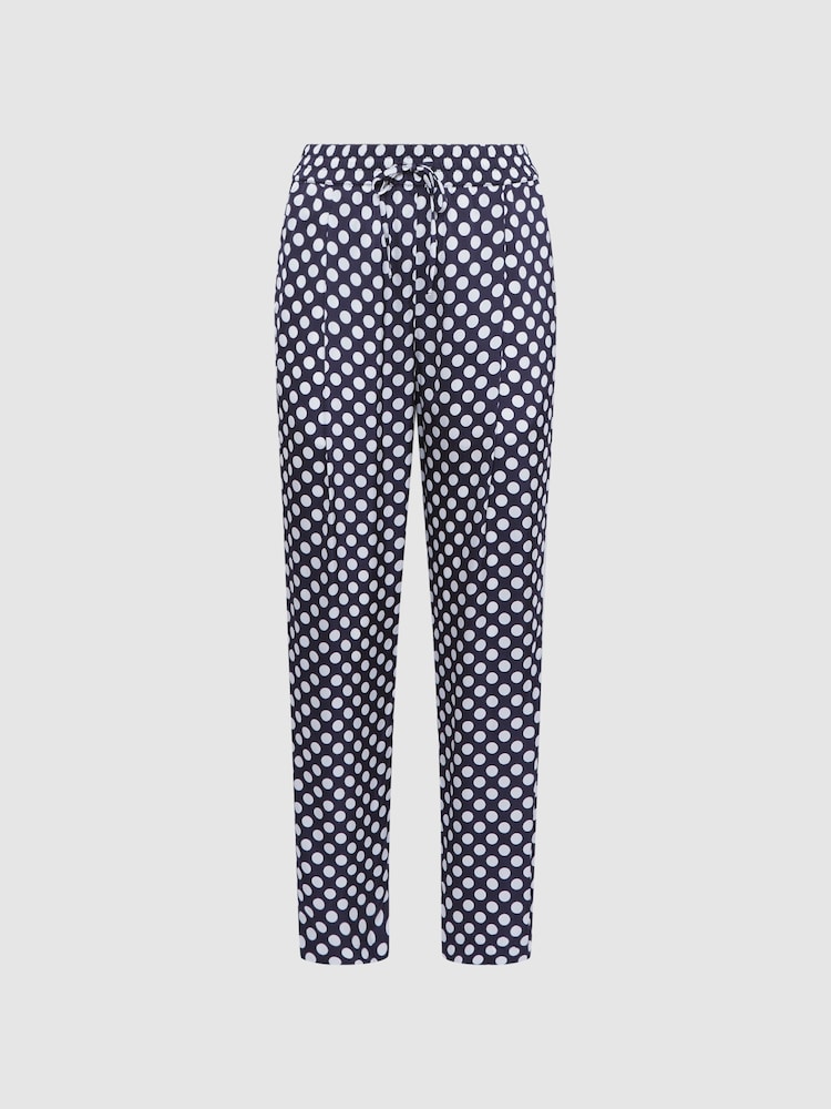 Reiss Navy/White Ezra Polka Dot Drawstring Tapered Trousers - Image 2 of 5