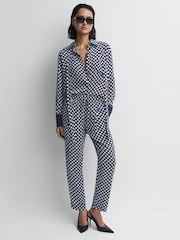 Reiss Navy/White Ezra Polka Dot Drawstring Tapered Trousers - Image 3 of 5