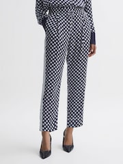 Reiss Navy/White Ezra Polka Dot Drawstring Tapered Trousers - Image 4 of 5