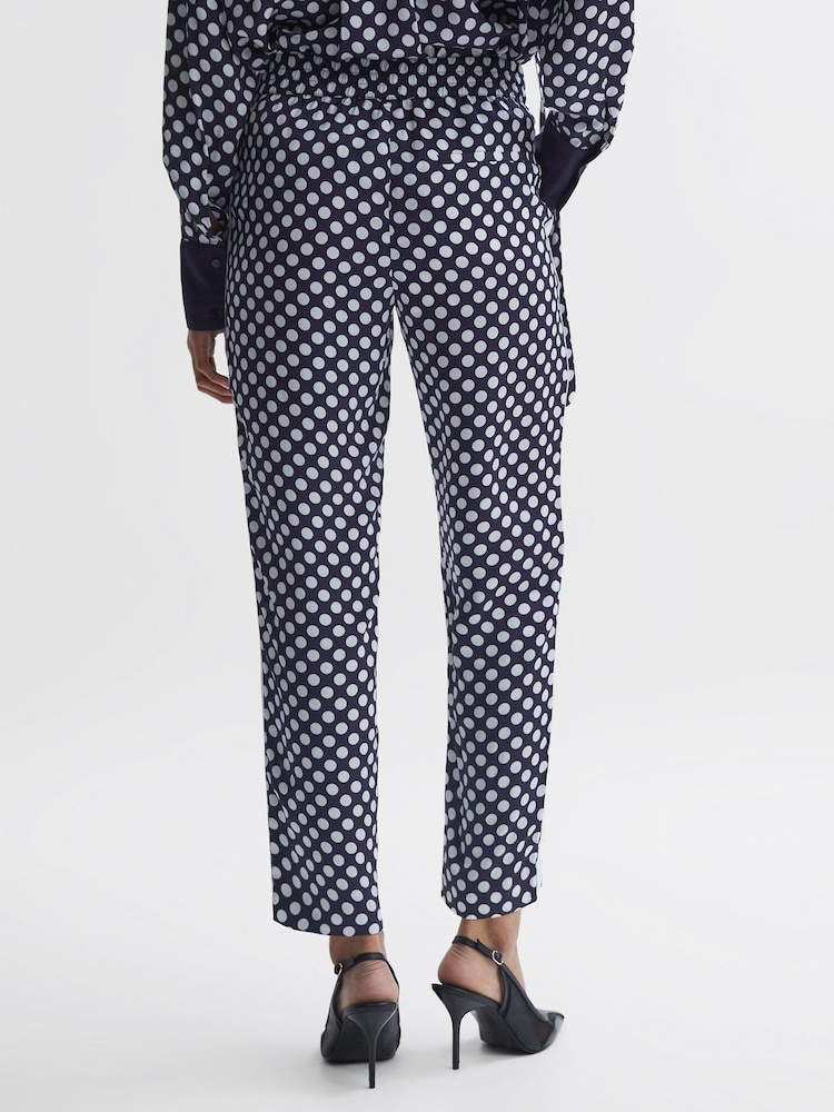 Reiss Navy/White Ezra Polka Dot Drawstring Tapered Trousers - Image 5 of 5