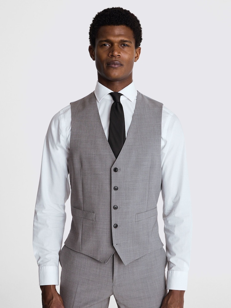 MOSS Light Grey Tailored Fit Performance Suit Waistcoat - Image 1 of 4 MOSS Light Grey Tailored Fit Performance Suit Waistcoat - Image 1 of 4