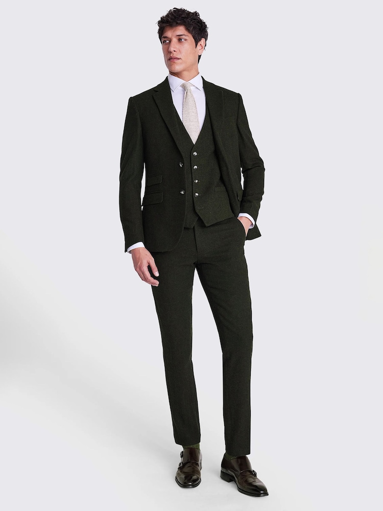 MOSS Khaki Green Slim Fit Donegal Tweed Suit Jacket - Image 3 of 8