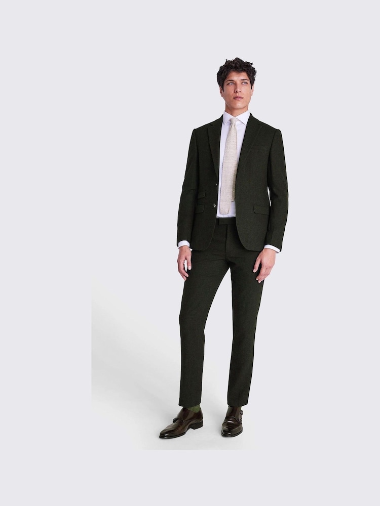MOSS Khaki Green Slim Fit Donegal Tweed Suit Jacket - Image 5 of 8